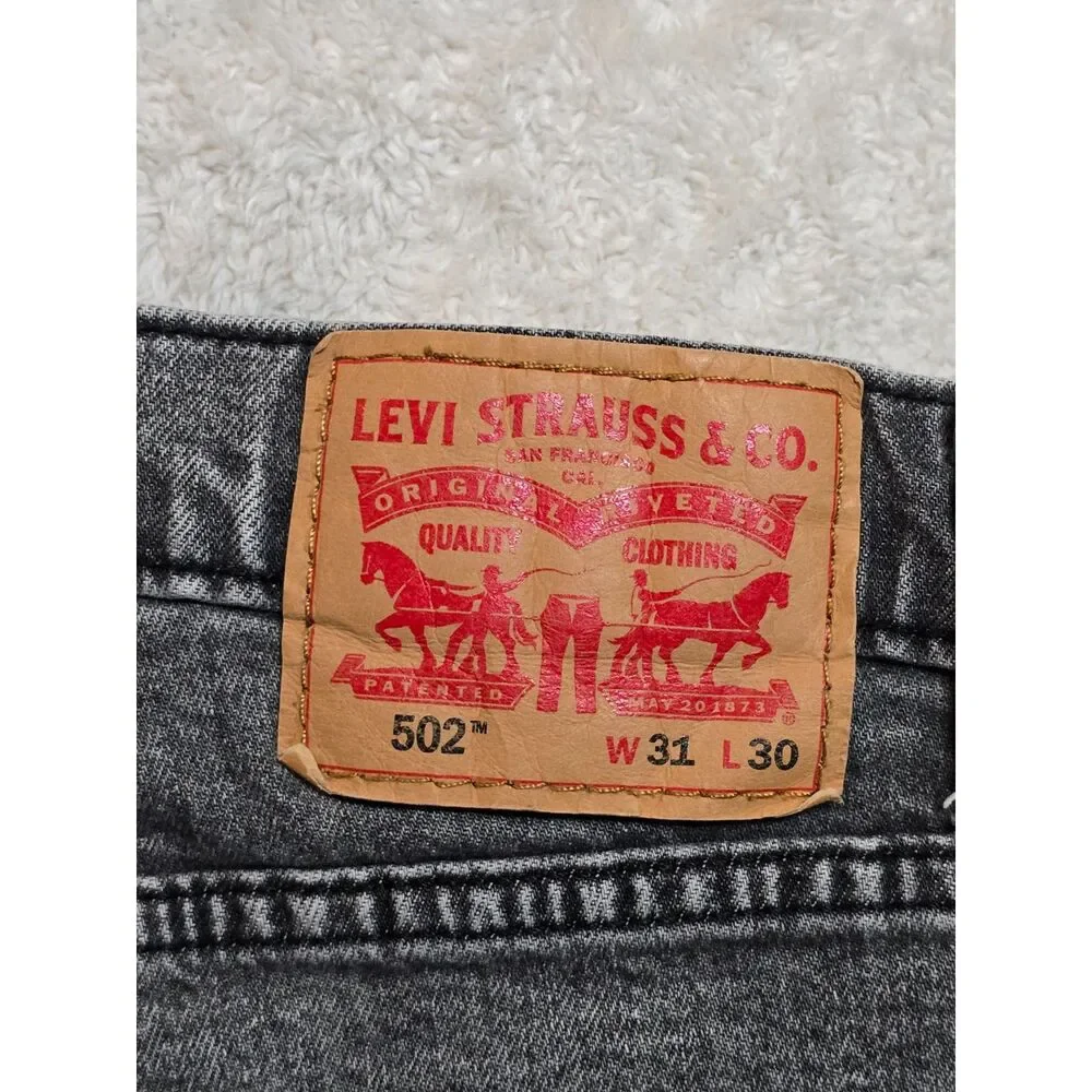 Levi's 502 Regular Taper Fit Jeans Men's 31x30 Grey Black Acid Wash Denim